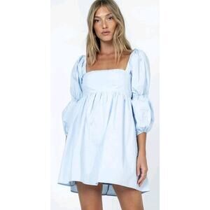 Princess Polly Noha Puff Sleeve Mini Dress US 6 Smocked Back Powder Blue Pastel
